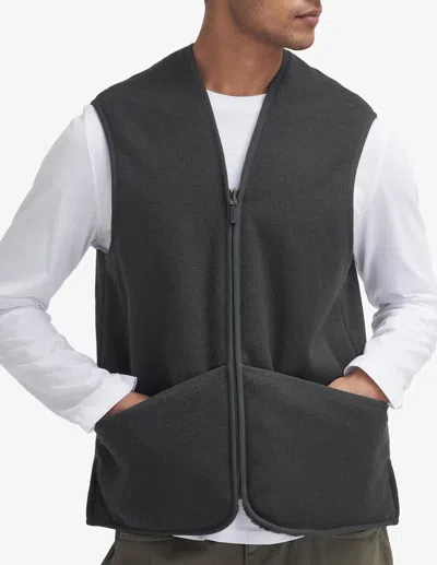 Barbour Zip-front Pocket Fleece Vest In Green