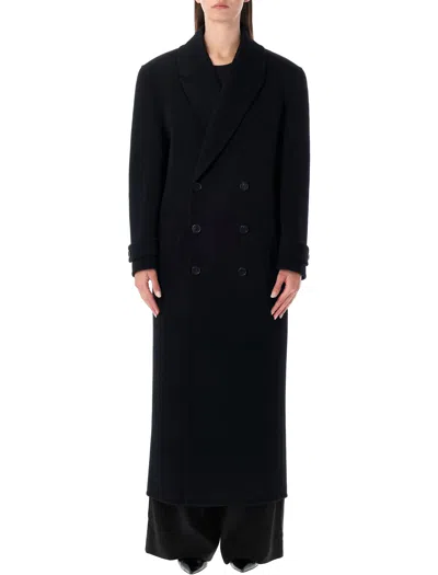 Saint Laurent Long Cashmere Wool Double-breasted Coat In Black