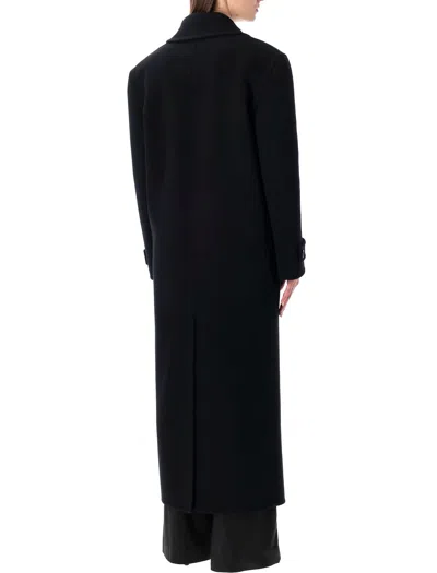 Saint Laurent Long Cashmere Wool Double-breasted Coat In Black