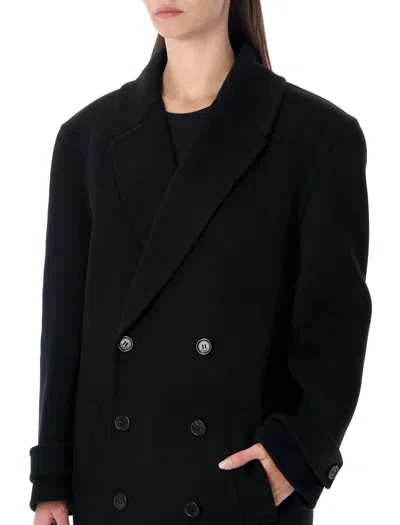 Saint Laurent Long Cashmere Wool Double-breasted Coat In Black