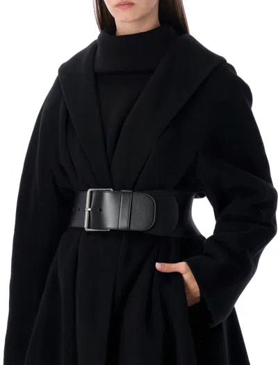 Balenciaga Black Wool Wrap Coat In Black