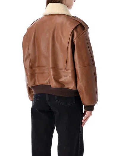 Saint Laurent Bomber Jacket In Hammered Leather And Shearling In Brown