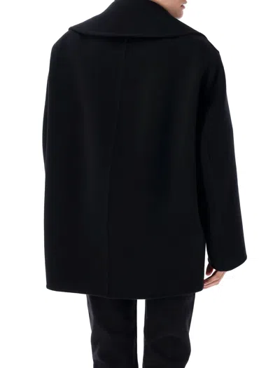 Saint Laurent Wool Peacoat Wide Lapels In Black