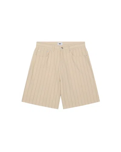 Obey Stripe Baggy Denim Short In Neutral