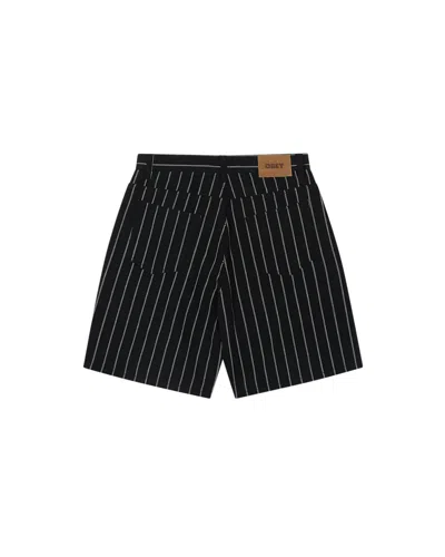 Obey Stripe Baggy Denim Short In Black