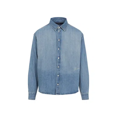 Jacquemus La Chemise De-nimes Simon With Embroidered Logo In Blue