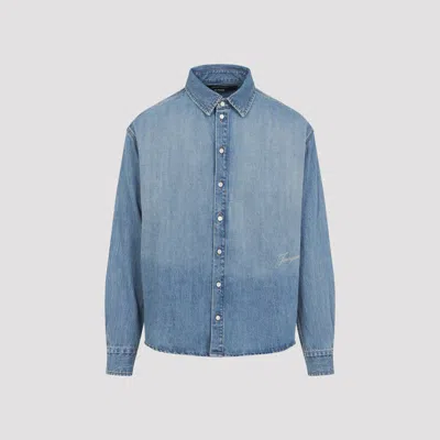 Jacquemus La Chemise De-nimes Simon With Embroidered Logo In Blue