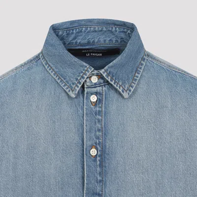 Jacquemus La Chemise De-nimes Simon With Embroidered Logo In Blue