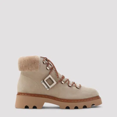Roger Vivier Viv Rangers Truck Booties In Suede Beige In Brown