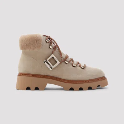 Roger Vivier Viv Rangers Truck Booties In Suede Beige In Brown