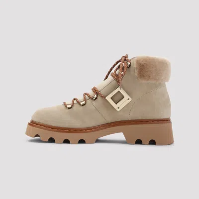 Roger Vivier Viv Rangers Truck Booties In Suede Beige In Brown