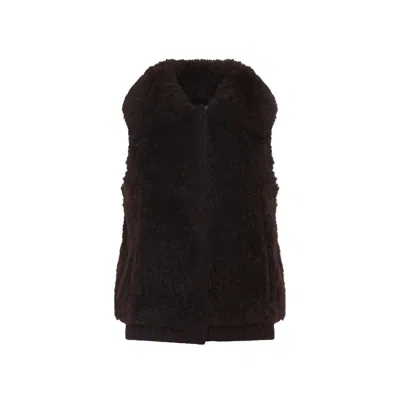 Yves Salomon Textured Lamb Hair Wool Vest With High Collar In Brown