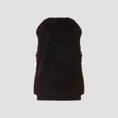 Yves Salomon Textured Lamb Hair Wool Vest With High Collar In Brown