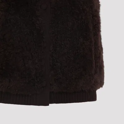 Yves Salomon Textured Lamb Hair Wool Vest With High Collar In Brown