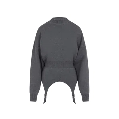 Jean Paul Gaultier High Neck Bat Sleeves Lingerie Garter Pullover Sweater In Gray