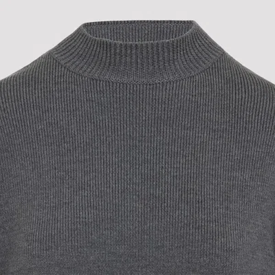 Jean Paul Gaultier High Neck Bat Sleeves Lingerie Garter Pullover Sweater In Gray