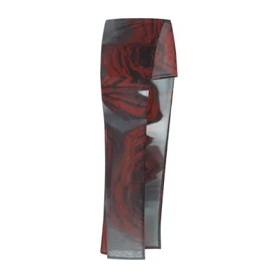 Jean Paul Gaultier Blurry Roses Asymmetric Midi Skirt In Multi