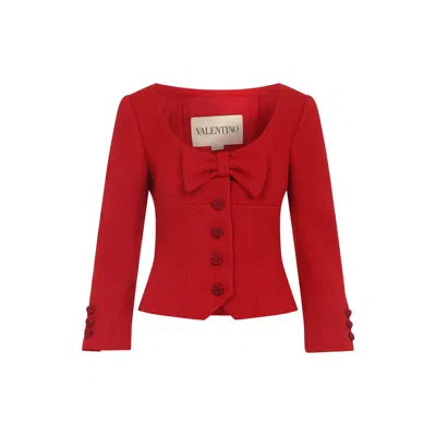 Valentino Short Jacket In Plain Wool Tweed In Red