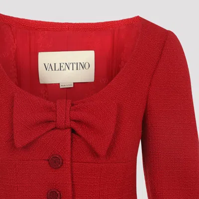 Valentino Short Jacket In Plain Wool Tweed In Red