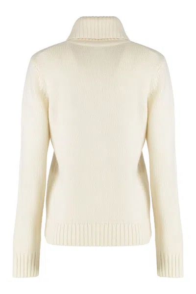 Ralph Lauren Embroidered-logo Wool-blend Turtleneck In Metallic