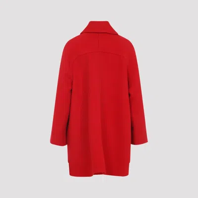 Valentino Wool Coat With Ribbed Collar And Cuffs In Red