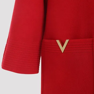 Valentino Wool Coat With Ribbed Collar And Cuffs In Red