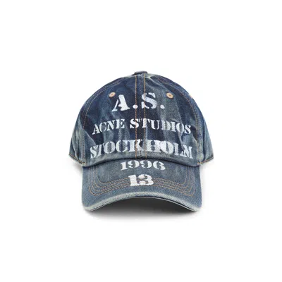 Acne Studios Logo-printed Washed-out Denim Cap In Multi