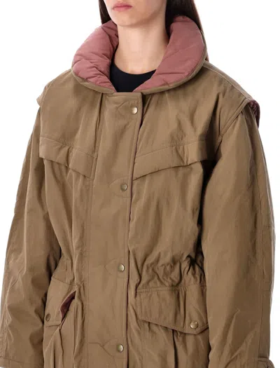 Isabel Marant Étoile Marant Étoile Damone Two-tone Cotton Coat With Hood In Brown