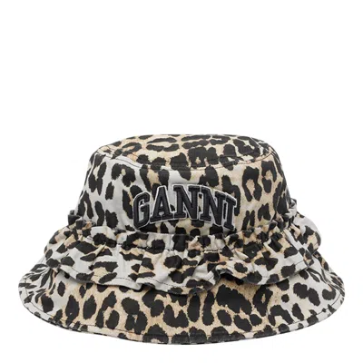 Ganni Logo Bucket Hat In Animal Print
