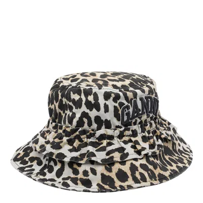 Ganni Logo Bucket Hat In Animal Print