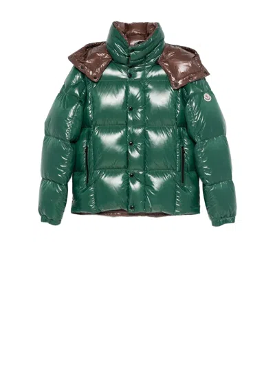 Moncler Parana Glossy Hooded Short Down Jacket Clothing In Green
