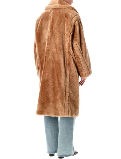 Stand Studio Biba Long Faux Fur Camel Coat In Brown