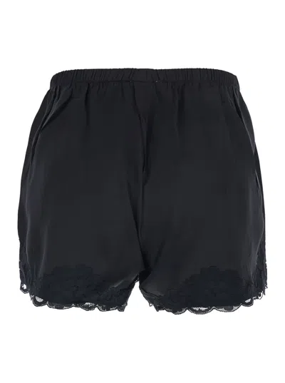 Gold Hawk Black Shorts With Elastic Waist And Lace Details In Silk Woman In Black