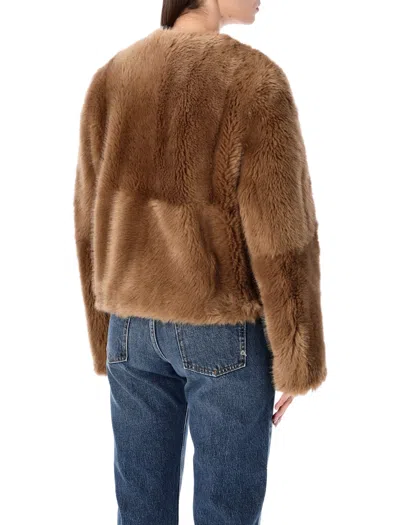 Stand Studio Halle Patchwork Faux Fur Jacket In Brown