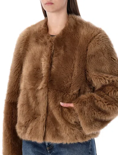 Stand Studio Halle Patchwork Faux Fur Jacket In Brown