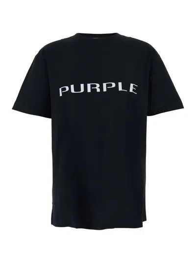 Purple Brand Black Crewneck T-shirt With Logo Lettering On The Front In Cotton Man In Black