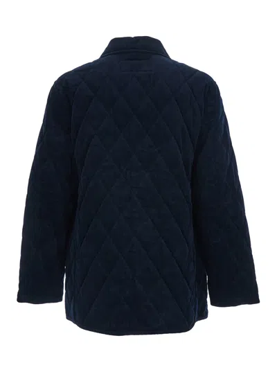 Polo Ralph Lauren Blue Jacket With Classic Collar And Pony Embroidery On The Front In Quilted Corduroy Man In Blue