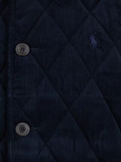 Polo Ralph Lauren Blue Jacket With Classic Collar And Pony Embroidery On The Front In Quilted Corduroy Man In Blue
