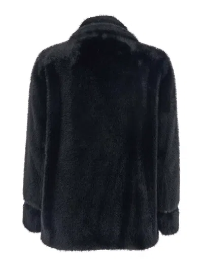 Twinset Black Coat With Classic Lapels In Faux Fur Woman In Black