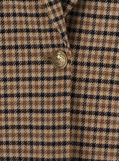 Twinset Beige Single-breasted Jacket With All-over Check Motif In Wool Blend Woman In Brown