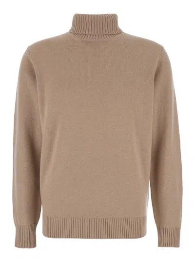 Kangra Cashmere Beige Turtleneck Sweater With Ribbed Trims In Wool Man In Brown