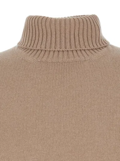 Kangra Cashmere Beige Turtleneck Sweater With Ribbed Trims In Wool Man In Brown