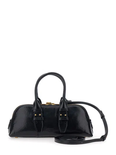 Pinko Bowling Black Handbag With Padlock Detail And Love Birds Logo On The Front In Leather Woman In Black