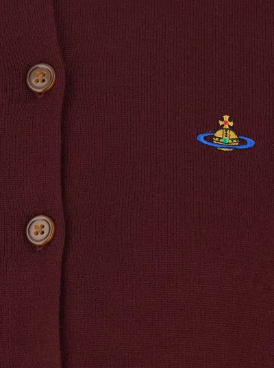 Vivienne Westwood Bea Bordeaux Cardigan With Orb Embroidery In Cotton And Cashmere Woman In Burgundy