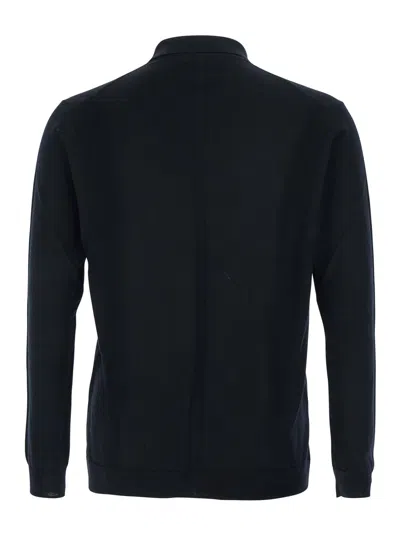 Low Brand Black Sweater With Polo Shirt Style Collar And Long Sleeves In Wool Man In Black