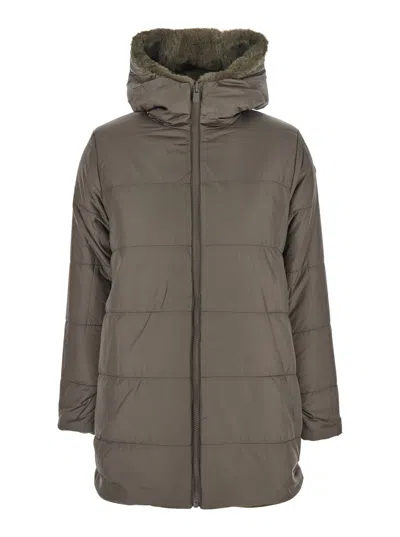 Save The Duck Bridget Brown Reversible Jacket With Front Zip Closure In Ecofur Woman In Brown