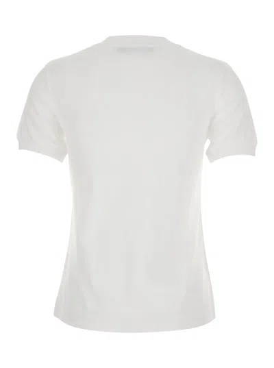 Dolce & Gabbana White Crewneck T-shirt With Logo Embroidery With Crystals On The Front In Cotton Woman In White