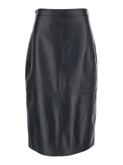 Antonelli Kinder Black Skirt With Rear Single Slit In Leather Woman In Black