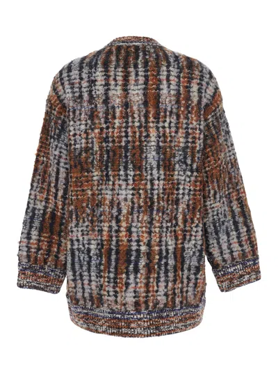 Missoni Multicolor Cardigan With V-neck Front And All-over Check Motif In Wool And Mohair Blend Woman In Multi