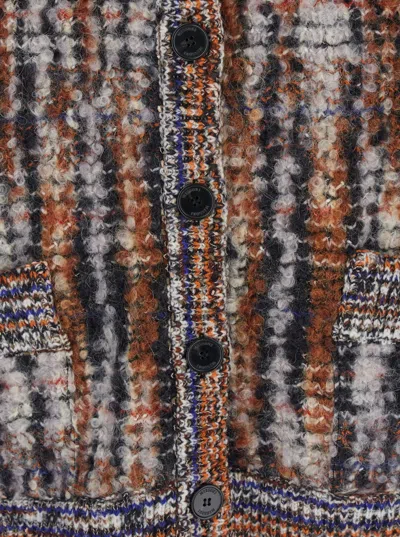 Missoni Multicolor Cardigan With V-neck Front And All-over Check Motif In Wool And Mohair Blend Woman In Multi